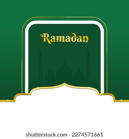 green Islamic greeting ramadan kareem card design with mosque for social media post