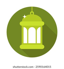 Green Islamic hanging lantern flat icon isolated on white background