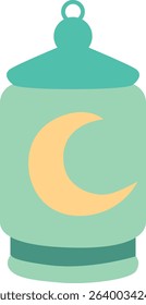 Green Islamic lantern with crescent moon symbol, suitable for Eid al-Fitr, Ramadan designs, or religious holiday decor and posters.