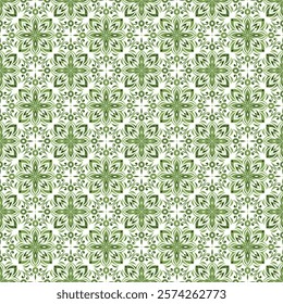 Green Islamic Ornamental Seamless Pattern. Oriental Style Ornament. Floral Tile Motif. Abstract Geometric Background. Vector illustration