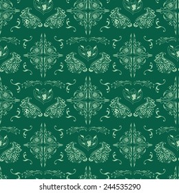Green islamic pattern | Vintage seamless background with arabic ornaments and swirls