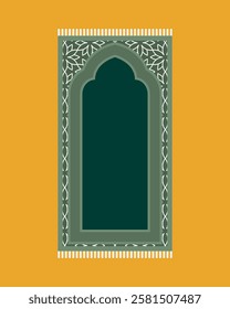 Green Islamic prayer carpet vector design. Prayer mat pattern tiles. Rug design
