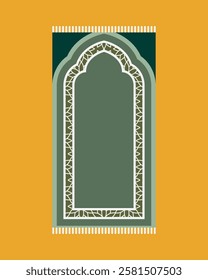 Green Islamic prayer carpet vector design. Prayer mat pattern tiles. Rug design