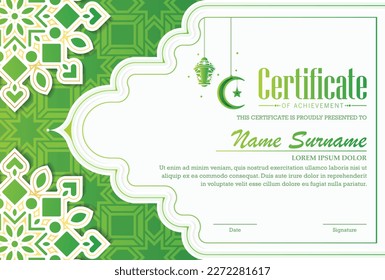 Green islamic ramadan award certificate	