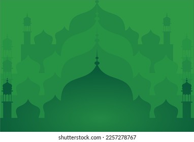 Green islamic ramadan becgrund with mosque silhouette ornament