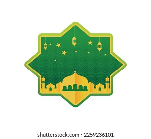 green islamic ramadan theme star ornament with golden mosque silhouette