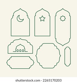 Colección de líneas de forma islámica verde. = Vector.