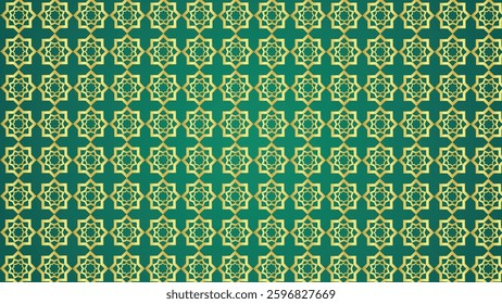 Green IslamicWwith Gold Geometric Pattern Background for Ramadan and Eid Celebrations