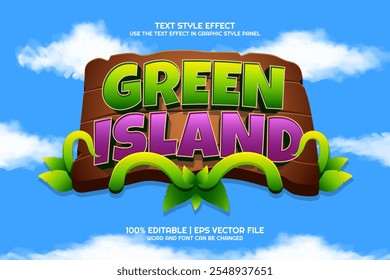 Green Island cartoon game Bold 3D Editable text Effect Style