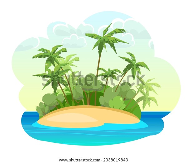 Green Island Ocean Cartoon Style Blue Stock Vector (Royalty Free ...