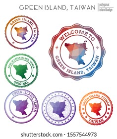 Green Island, Taiwan badge. Colorful polygonal symbol. Multicolored geometric Green Island, Taiwan logos set. Vector illustration.