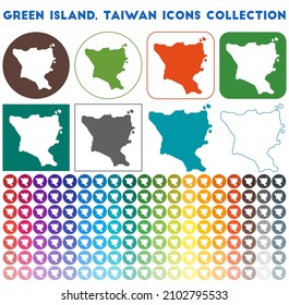 Green Island, Taiwan icons collection. Bright colourful trendy map icons. Modern Green Island, Taiwan badge. Vector illustration.