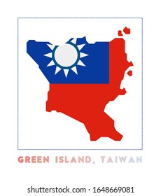 Green Island, Taiwan Logo. Map of Green Island, Taiwan with name and flag. Neat vector illustration.