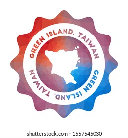 Green Island, Taiwan low poly logo. Colorful gradient travel logo in geometric style. Multicolored polygonal Green Island, Taiwan rounded sign with map for your infographics.