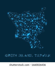 Green Island, Taiwan Netzwerkkarte. Abstrakte geometrische Karte der Insel. Internetanschlüsse und Telekommunikation. Tolle Vektorillustration-Illustration.