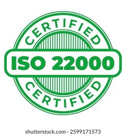Green ISO 22000 Certified isolated stamp, sticker, sign vector illustration