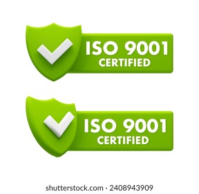 Escudos con certificación ISO 9001 verde - Insignias de garantía del sistema de gestión de la calidad