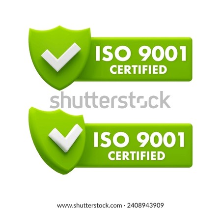 Green ISO 9001 Certified Shields - Quality Management System Assurance Badges