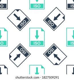 Green ISO file document icon. Download ISO button icon isolated seamless pattern on white background. Vector.