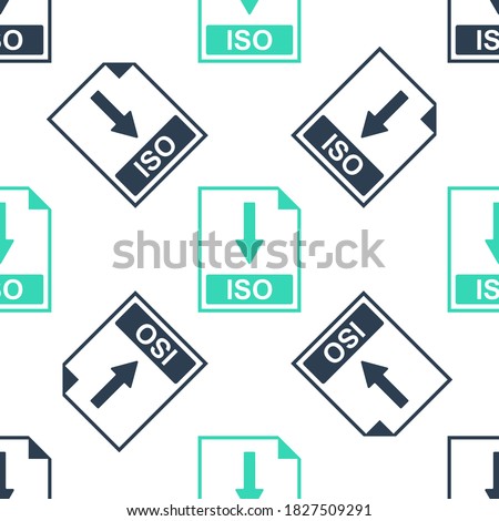 Green ISO file document icon. Download ISO button icon isolated seamless pattern on white background. Vector.