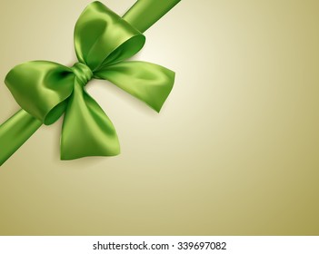 green isoated vector silky bow on on a beige  background