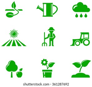 green isolated agriculture icons set on white background