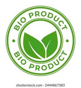 Green Isolated Bio Product stamp, sticker, logo with Leaf icon vector illustration