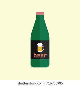 Green isolated bottle of beer. Vector illustration.