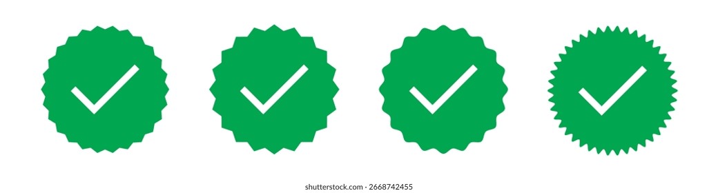 Grün, einzeln, mit einem Häkchen von 4 auf weißem Hintergrund. Grüne Markierung mit Sternzeichen auf weißem Hintergrund. Symbol für Vektorkontrollzeichen. Modernes Häkchen-Set. Digitaler Symbolsatz für Teilstriche. EPS 10.
