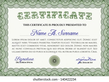 Marco aislado verde para certificado, diploma o cupón. Diseño muy complejo.