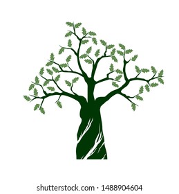 Green Isolated Oak Tree on white background. Vector Illustration and concept. Plant in garden.
