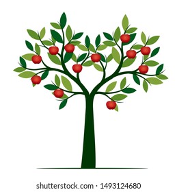 Green Isolated Tree on white background. Red Apple Fruits. Vector Illustration and concept. Plant in garden.