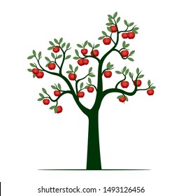 Green Isolated Tree on white background. Red Apple Fruits. Vector Illustration and concept. Plant in garden.