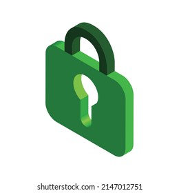 Green isometric 3d padlock with key hole flat icon design