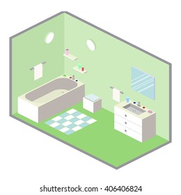 Green isometric bathroom interior . Vector illustration