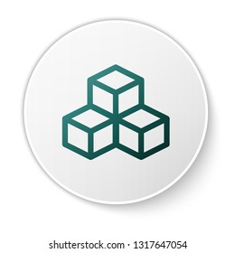 Green Isometric cube icon isolated on white background. Geometric cubes solid icon. 3D square sign. Box symbol. Green circle button. Vector Illustration