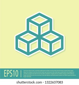 Green Isometric cube icon isolated on yellow background. Geometric cubes solid icon. 3D square sign. Box symbol. Flat design. Vector Illustration