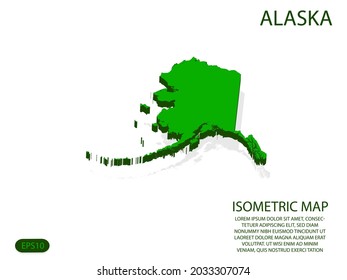 Green isometric map of Alaska elements white background for concept map easy to edit and customize. eps 10