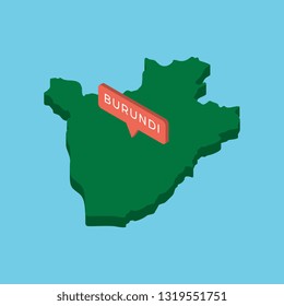 green isometric map of burundi country with pointer on blue background. realistic 3d vector concept map easy to edit and customize. eps 10