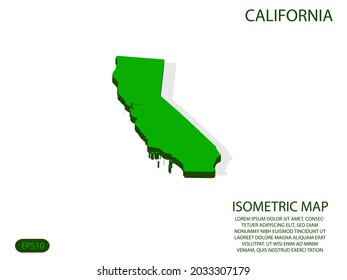 Mapa isométrico verde de los elementos de California fondo blanco para el mapa de concepto fácil de editar y personalizar. Pasos 10