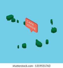 green isometric map of cape verde country with pointer on blue background. realistic 3d vector concept map easy to edit and customize. eps 10