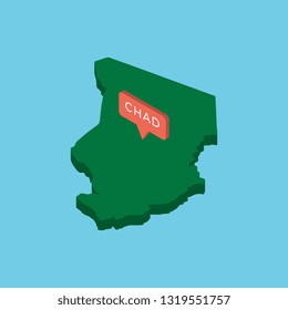 green isometric map of chad country with pointer on blue background. realistic 3d vector concept map easy to edit and customize. eps 10
