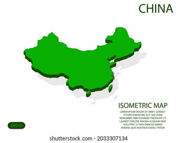 Green isometric map of China elements white background for concept map easy to edit and customize. eps 10