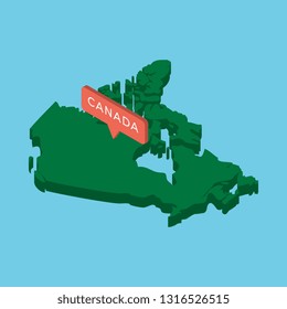 green isometric map of country canada with pointer on blue background. realistic 3d vector concept map easy to edit and customize. eps 10