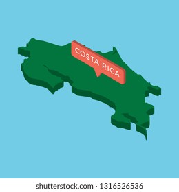 green isometric map of country costa rica with pointer on blue background. realistic 3d vector concept map easy to edit and customize. eps 10