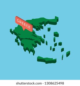 green isometric map of country greece with pointer on blue background. realistic 3d vector concept map easy to edit and customize. eps 10