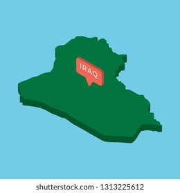 green isometric map of country iraq with pointer on blue background. realistic 3d vector concept map easy to edit and customize. eps 10