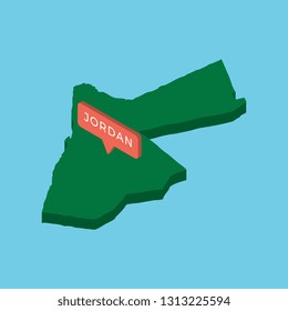 green isometric map of country jordan with pointer on blue background. realistic 3d vector concept map easy to edit and customize. eps 10
