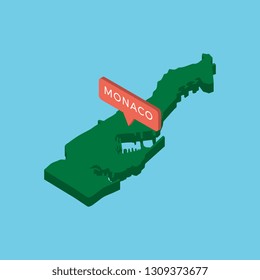 green isometric map of country monaco with pointer on blue background. realistic 3d vector concept map easy to edit and customize. eps 10