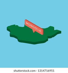 green isometric map of country mongolia with pointer on blue background. realistic 3d vector concept map easy to edit and customize. eps 10